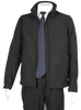 A professional aviator jacket and badge set, predominantly black in color, displayed on a mannequin. The jacket features a high collar, zippered hand pockets, and reflective trim.