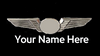 A badge featuring an airplane design with a placeholder for a custom name, and text indicating 'Your Name Here'.