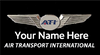 A logo of Air Transport International with a placeholder for a custom name, featuring an eagle and the text 'ATI'.
