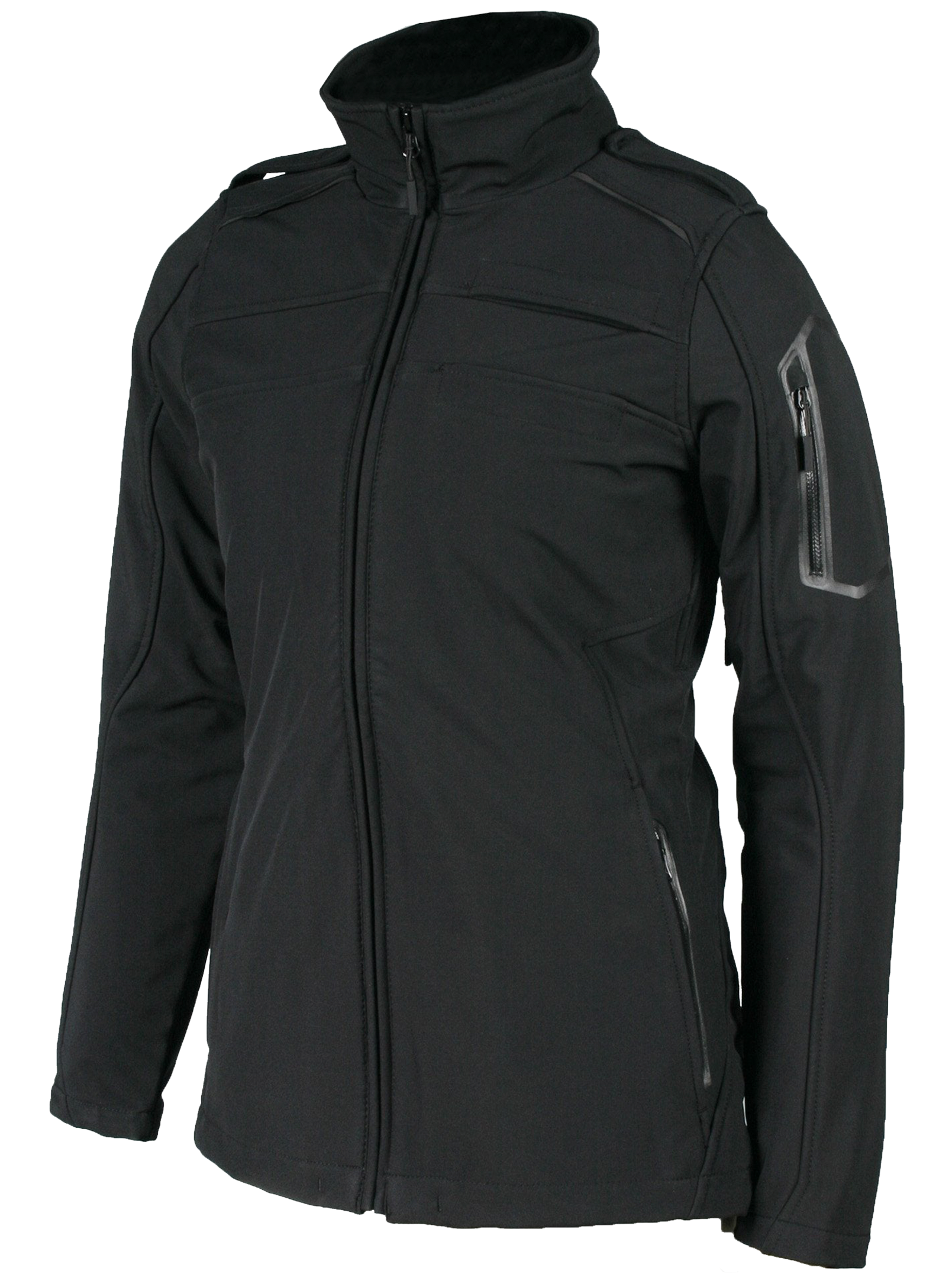 A black Aviator II jacket for women, featuring a high collar, zippered pockets.