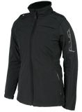 A black Aviator II jacket for women, featuring a high collar, zippered pockets.