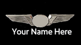 A badge featuring an airplane design with a placeholder for a custom name, and text indicating 'Your Name Here'.


