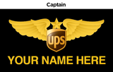 A name badge for Captain with the UPS logo and a placeholder for a name, designed for use with an Aviator jacket.
