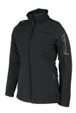 A black women's Aviator II jacket with a high collar, zippered front, and side pockets. It features a blank badge on the left chest area.
