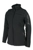 A black women's Aviator II jacket with a high collar, zippered front, and side pockets. It features a blank badge on the left chest area.
