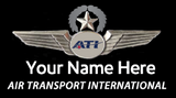 A logo of Air Transport International with a placeholder for a custom name, featuring an eagle and the text 'ATI'.

