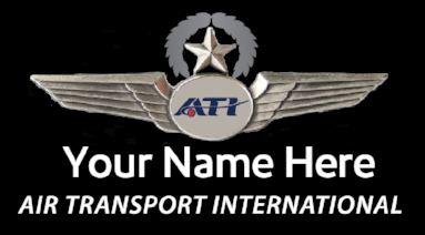 A logo of Air Transport International with a placeholder for a custom name, featuring an eagle and the text 'ATI'.

