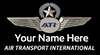 A logo of Air Transport International with a placeholder for a custom name, featuring an eagle and the text 'ATI'.

